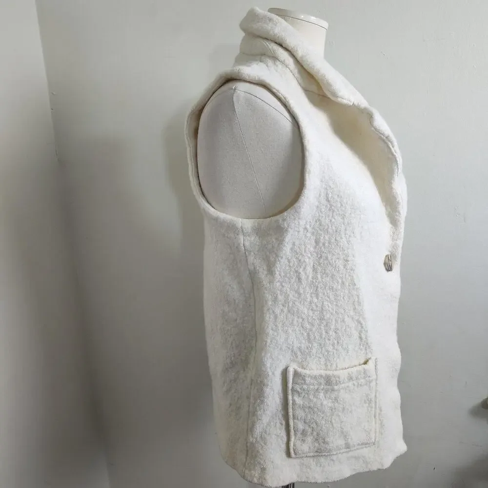 Tahari Vest Women's Large / XL White Wool Blend Collared Button Front Pockets